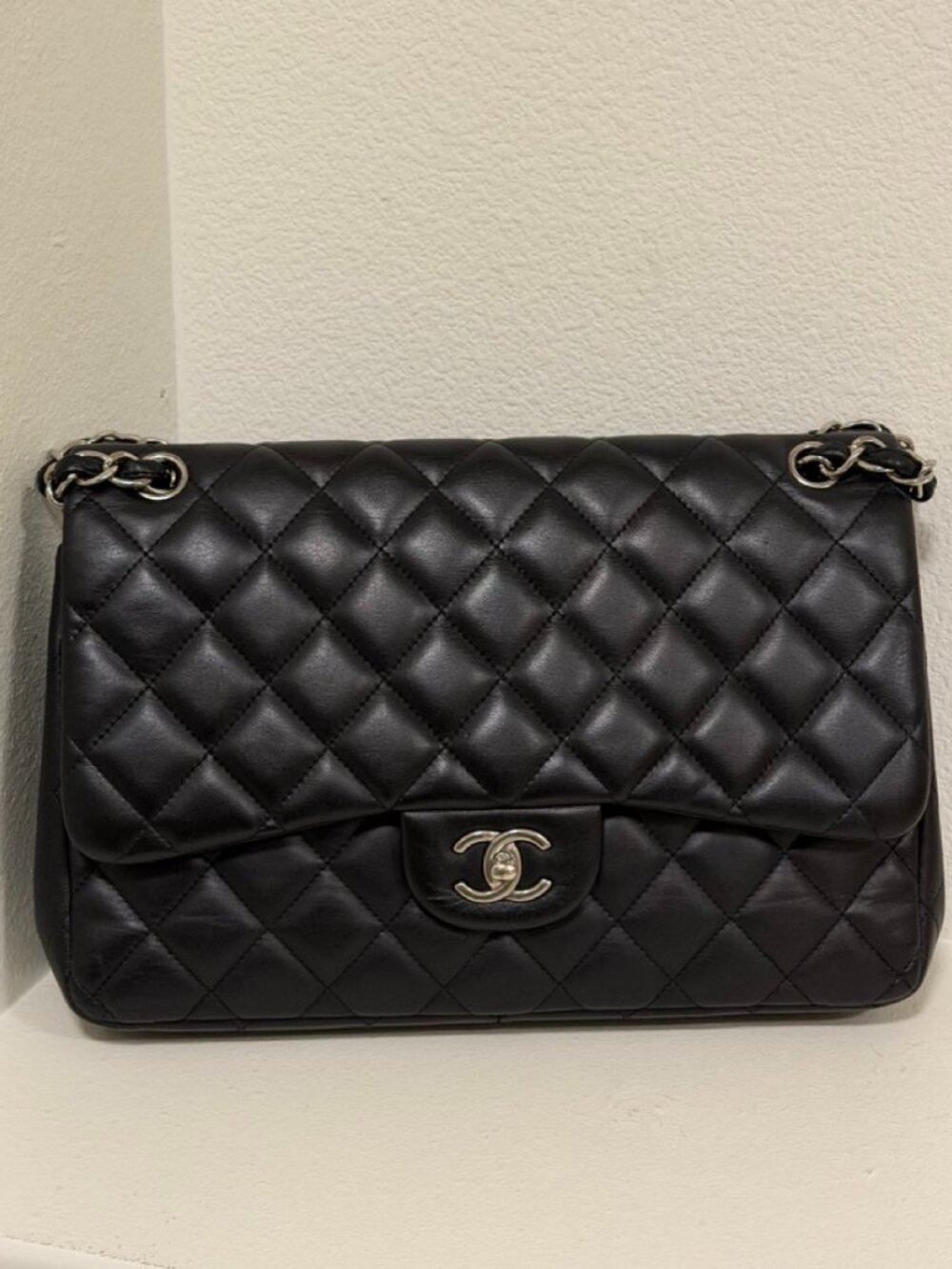 Chanel Jumbo Classic Double Flap Black Lambskin Silver Hardware